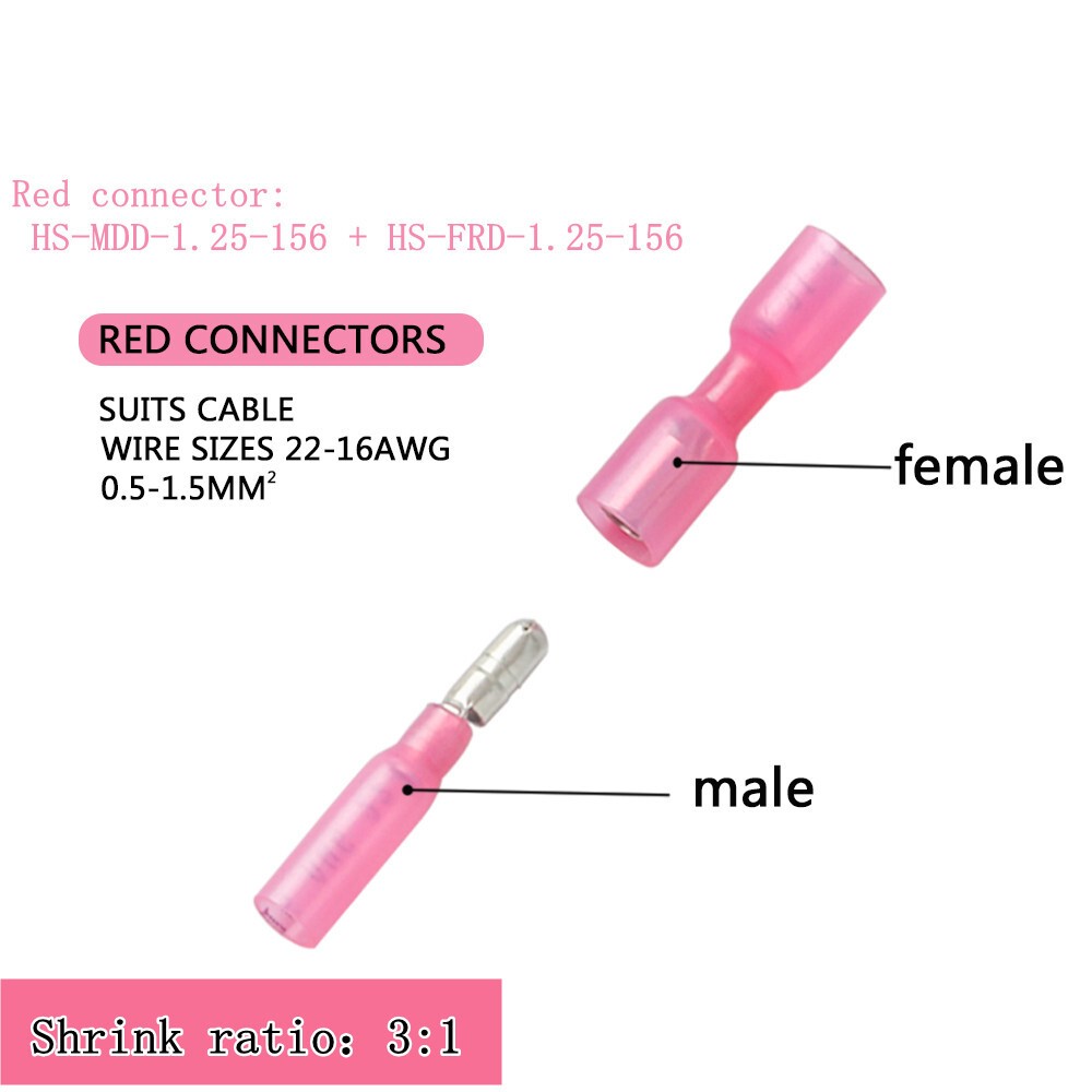 Heat Shrink Bullet Female Male Wire 22-10WAG Connector Crimp Terminal Kit 60PCS