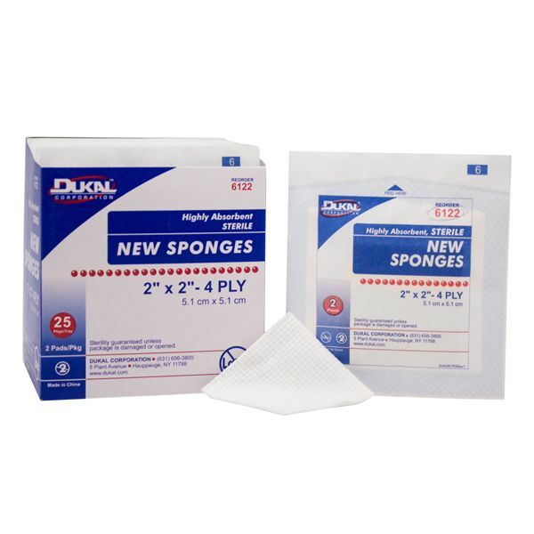 Dukal 2″ x 2″ 4-ply Sterile Non-Woven Sponges, 2 Sponges per Pack, 1500-Pack Box