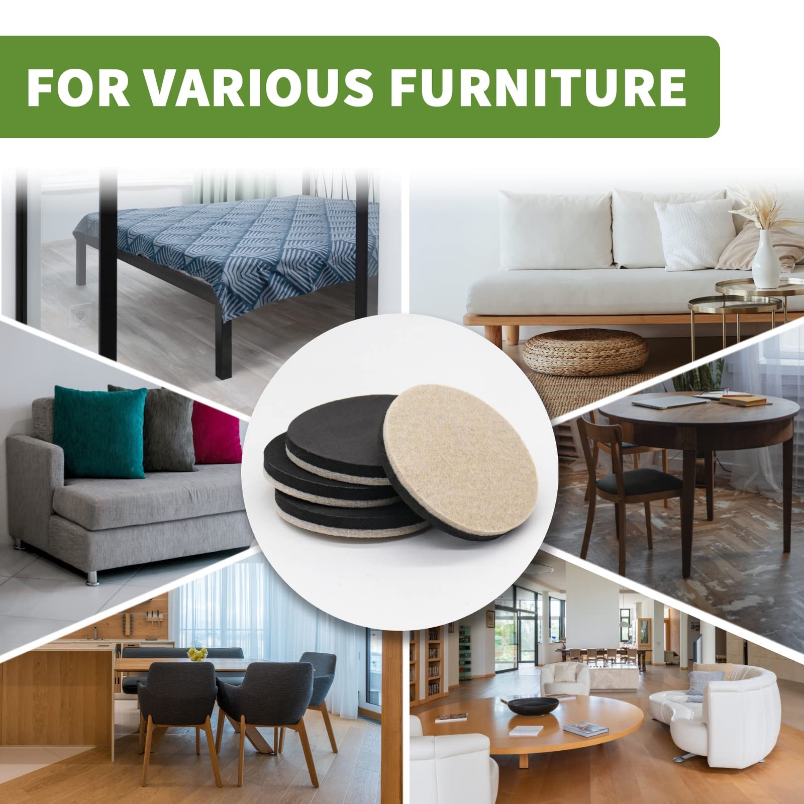 COVERCORNER Felt Furniture Sliders for 8 PCS 3 1/2» Beige, Beige+black