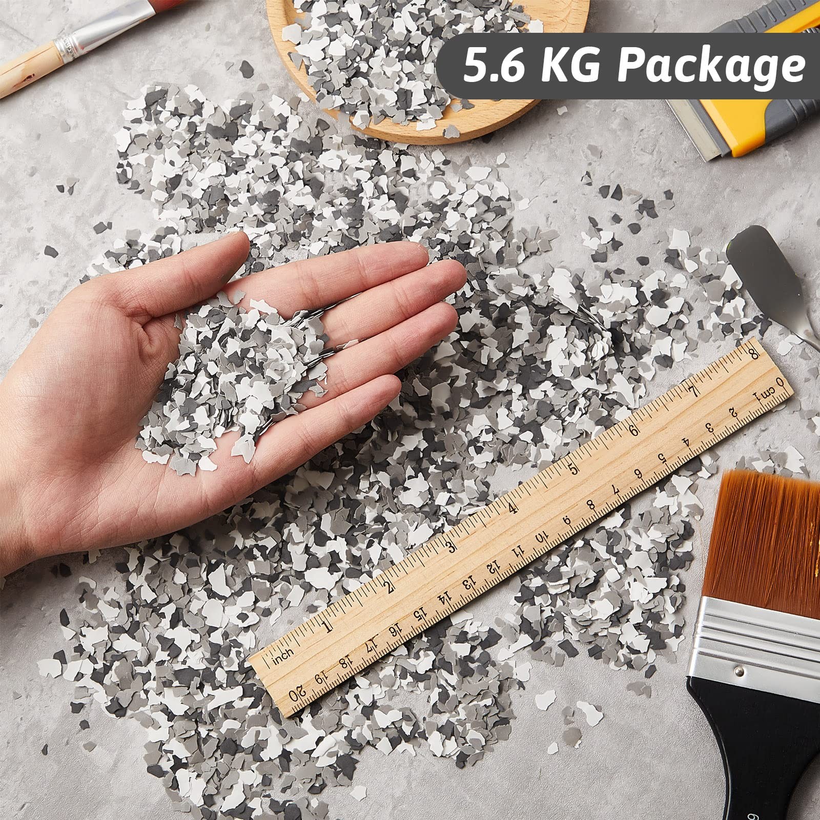 Fabbay 5.6 Kg / 12.4 lb Epoxy Flakes Floor Paint 2-4mm, Black, White, Gray