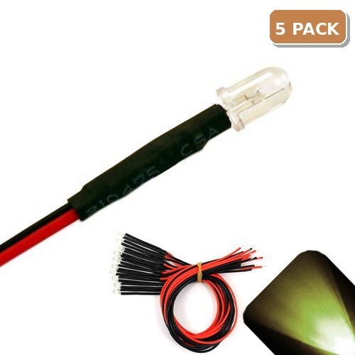 5 x Pre wired 12v 5mm Warm Soft White LEDs Prewired 12 volt LED PC 13v 14v 15v