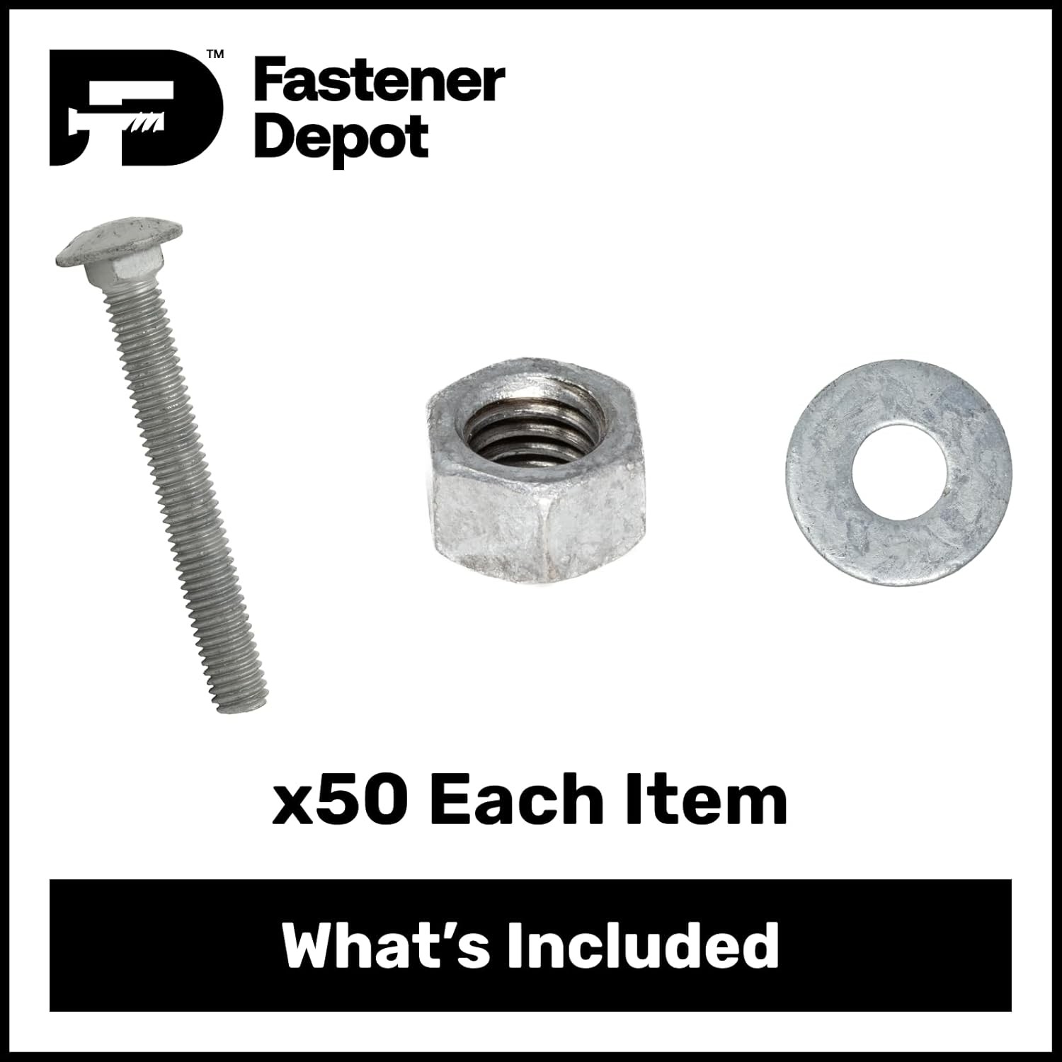 5/16”-18 x 4-1/2” Hot Dipped Galvanized Carriage Bolt Kit w/ Nuts & Washers—50x