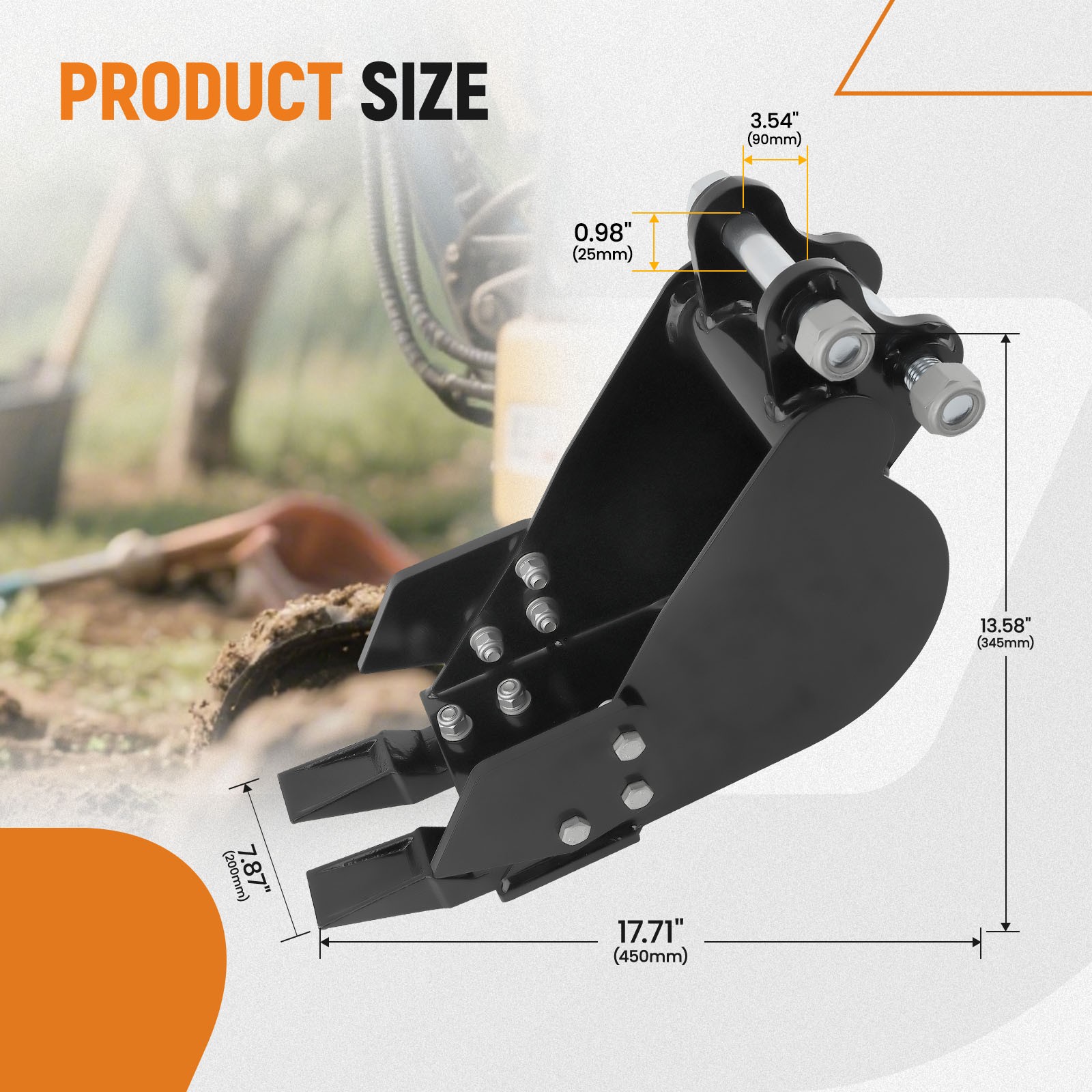 200mm For Mini Excavator Bucket for TYPHON 3 Ton Digger Attachment Pin Dia 25mm