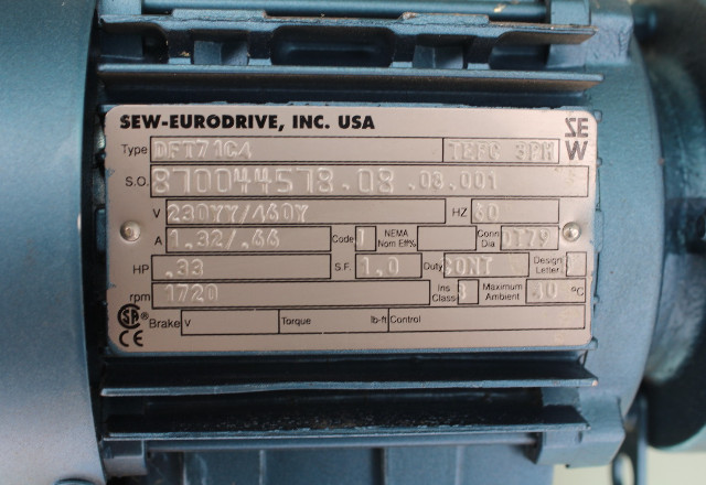 Sew Eurodrive DFT71C4 Gearmotor, .33 HP, 230/400V, 1380RPM, 1.4/.80 Amp w/ S37DT
