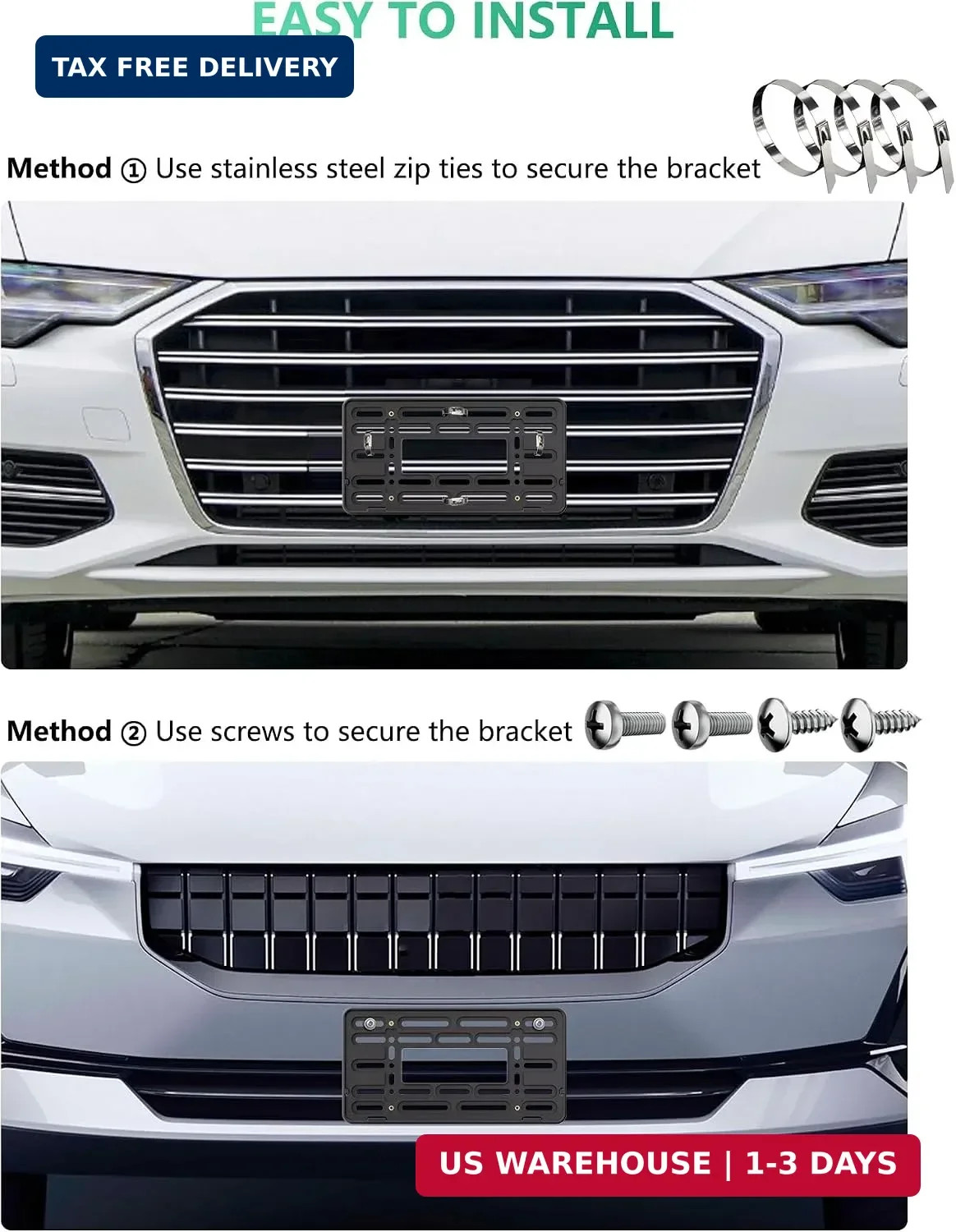 Front License Plate Mount Bracket, Car Plate Holder Universal Mounting Kit | Upg