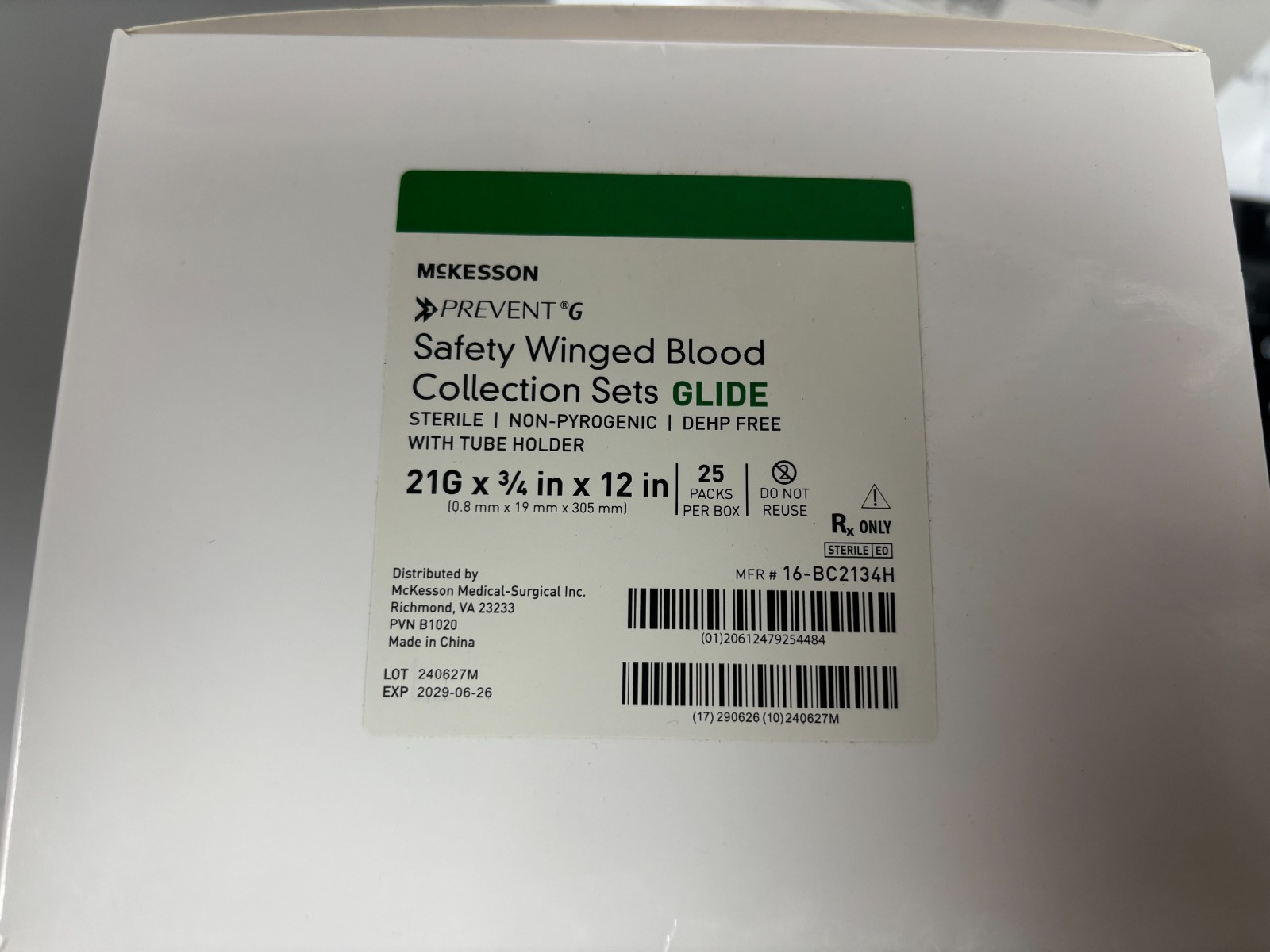 16-BC2134H Safety Blood Collection Set Glide 21Gx3/4″x12″New