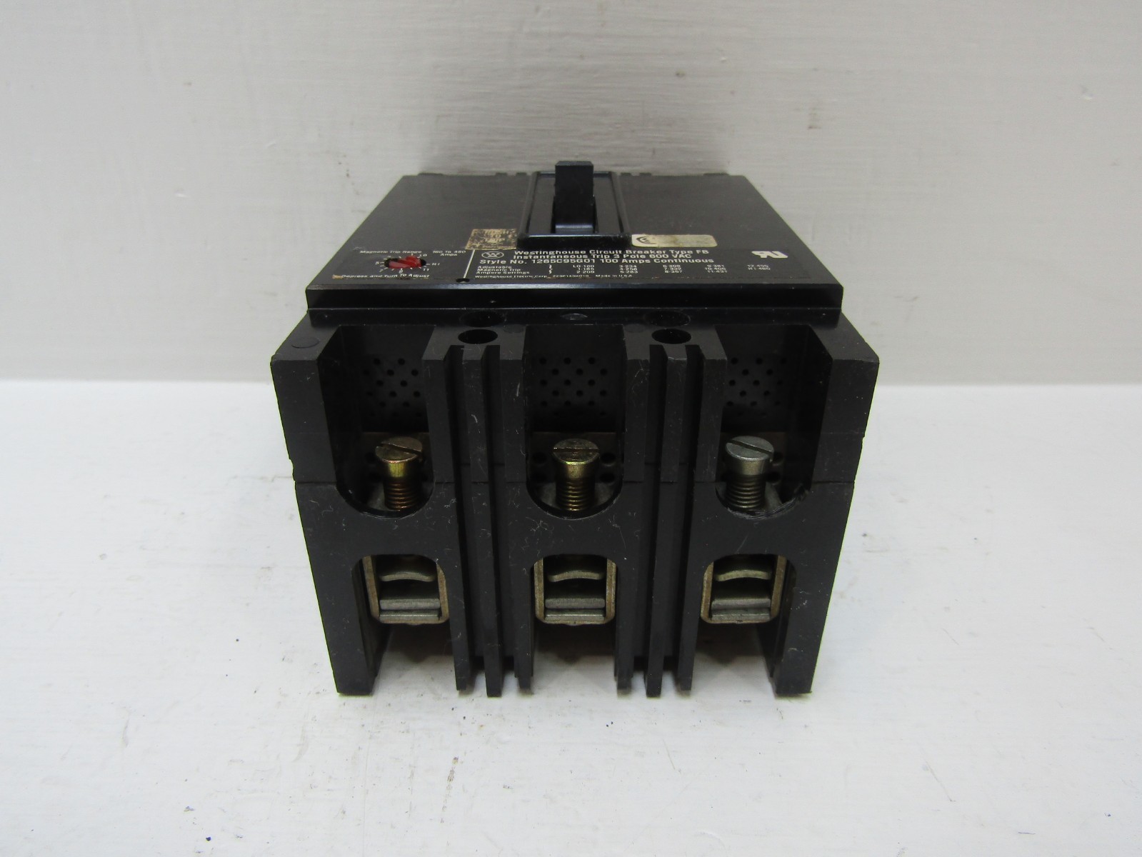 Westinghouse 1265C95G01 100 Amp 600V 3-Pole Type FB Circuit Breaker 100A 3P