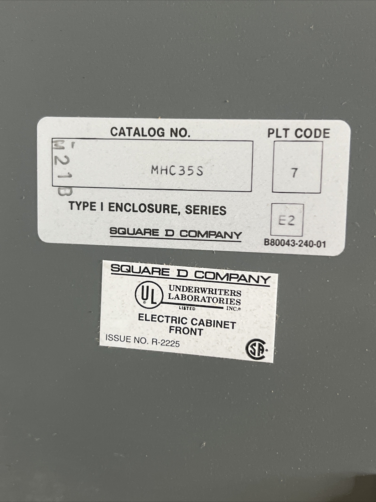 Square D MHC35S Type1 Enclosure Breaker Box NQOD Panelboard Cover Door 35″ x 20″
