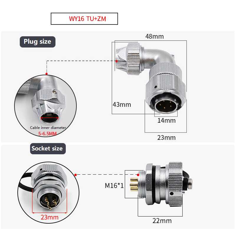 WY16 2/3Pin-10Pin TU+ZM Right-angle bend 90° plug Round Female Rear Mount Socket