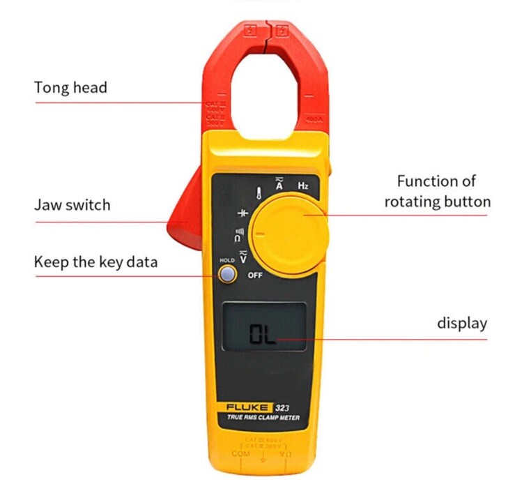 Fluke 323 True-RMS Digital Clamp Meter, 600V AC&DC Voltage,Ohm W/case Excellent