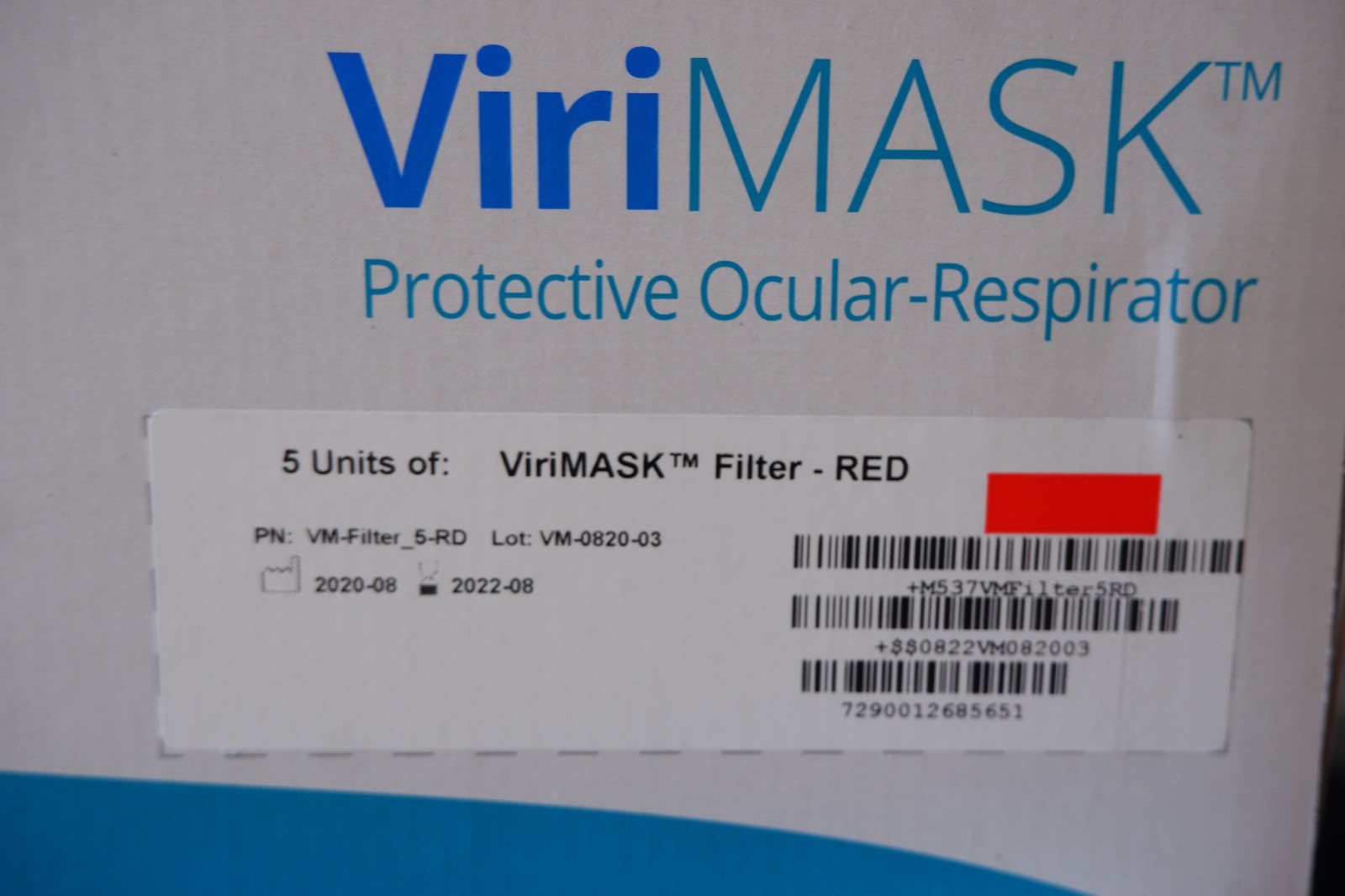 ViriMask Protective ocular respirator Large Red V60+ 10 filters made in Israel