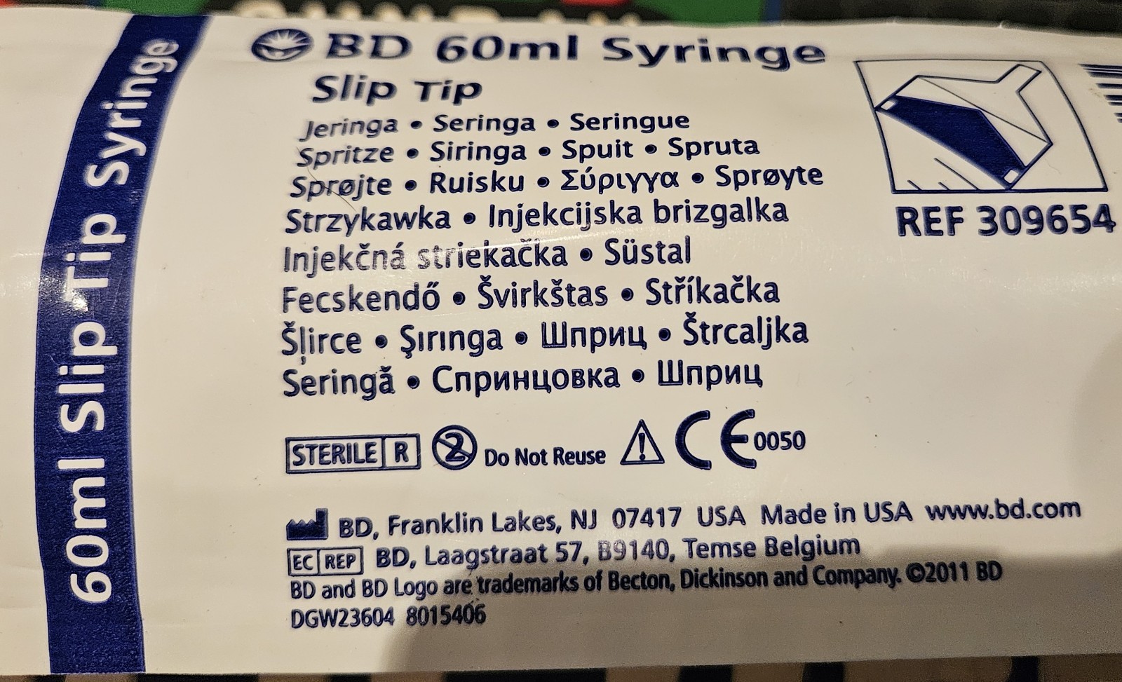 BD 60 ML Syringes Lot of 5 Sealed New In Package No Box 60ml Slip Tip Syringe