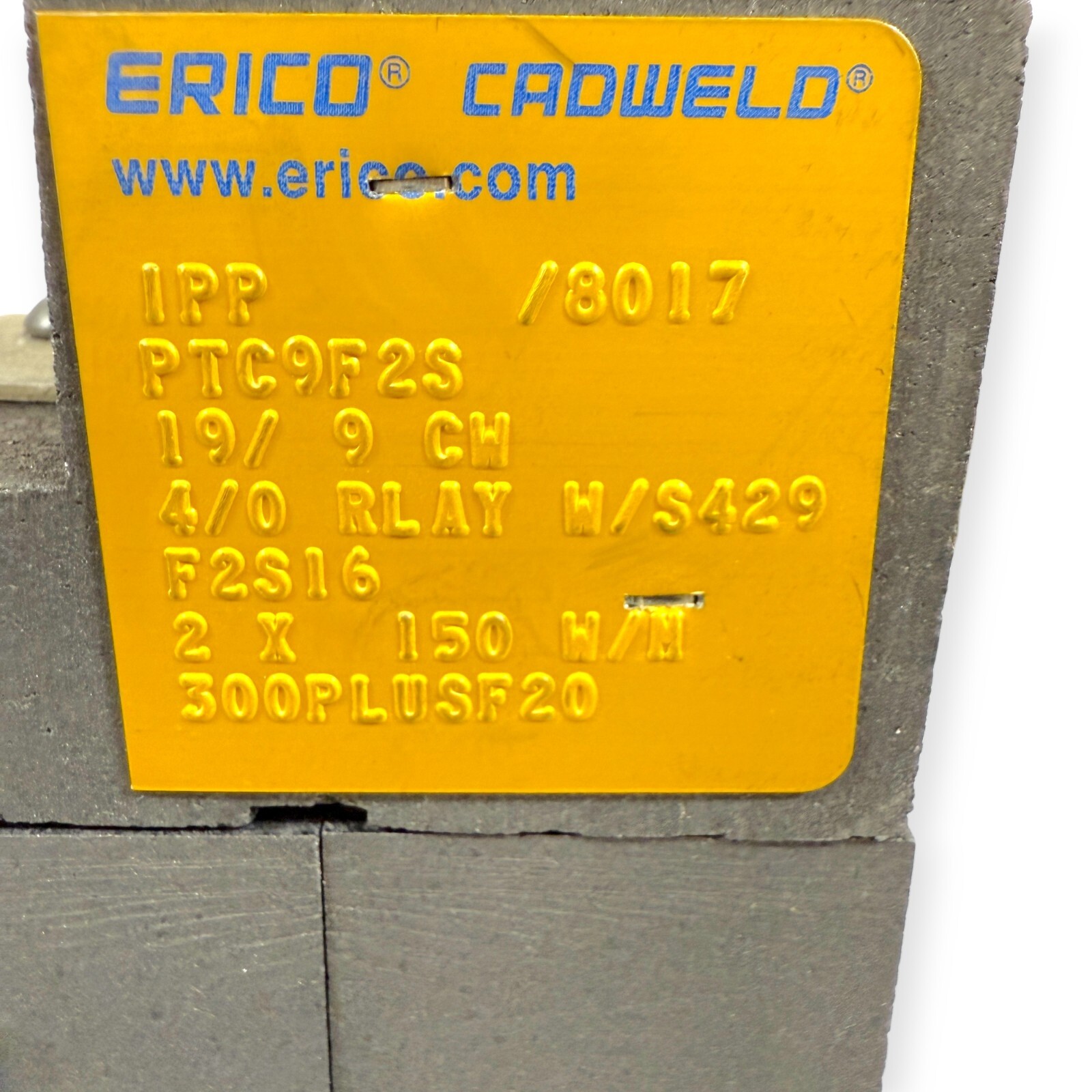Erico Cadweld PTC9F2S Graphite Mold Cable to Cable PT 19/#9 Copperweld 4/0