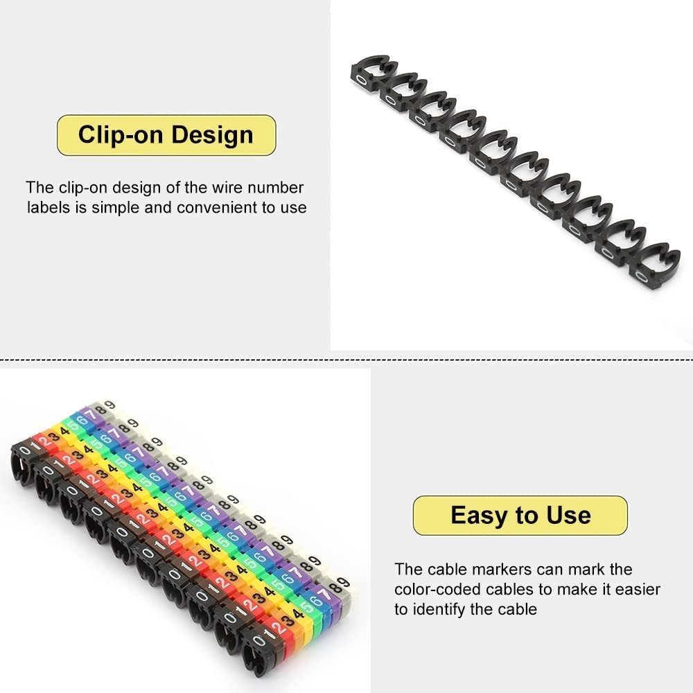 Clip On Wire Markers Wire Number Labels Colorful Cable Numbering Marker Tube For
