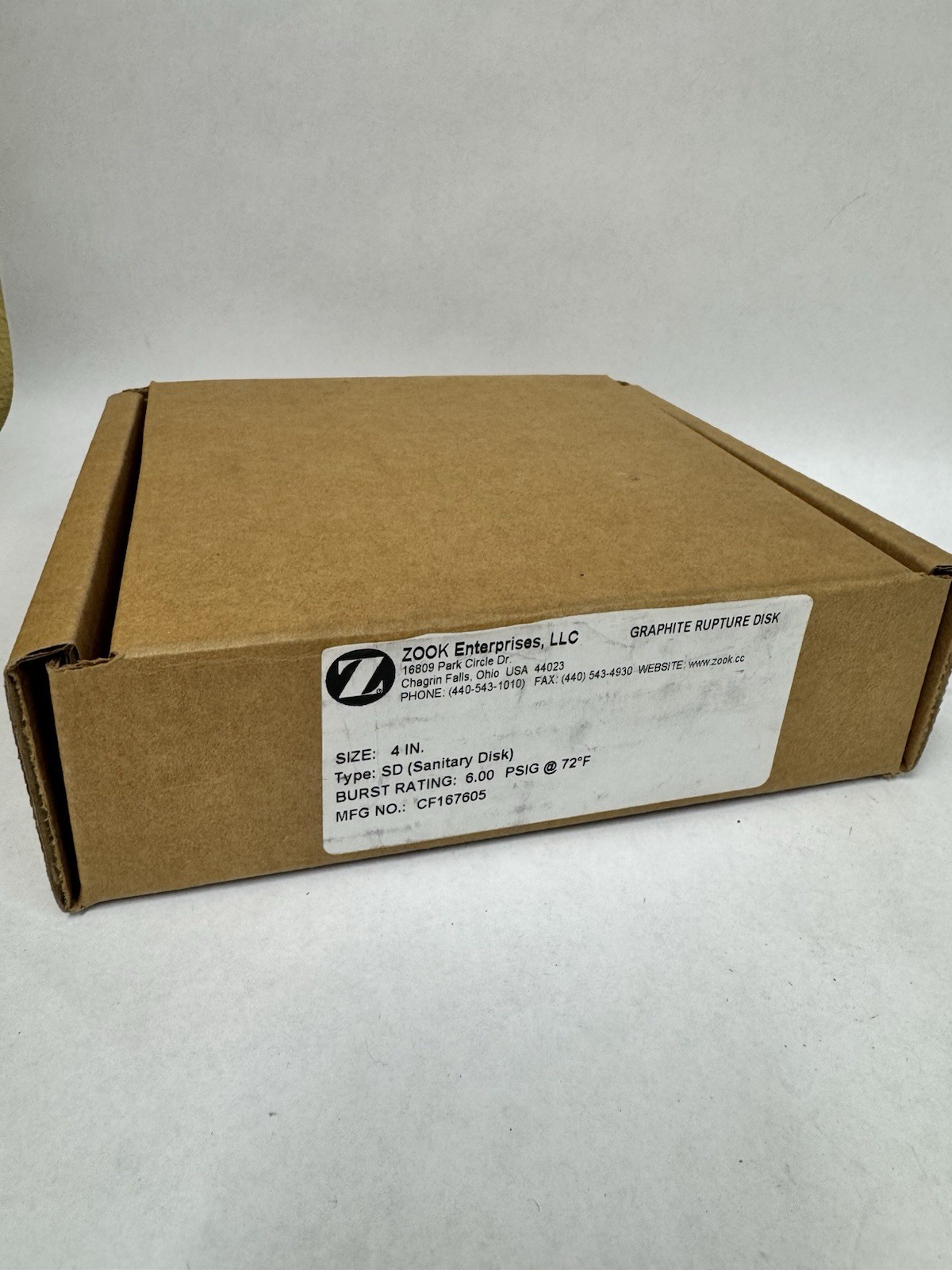 Zook Enterprises LLC, 4 Inch Sanitary Disk Graphite Rupture Disk, Mfg # CF167605