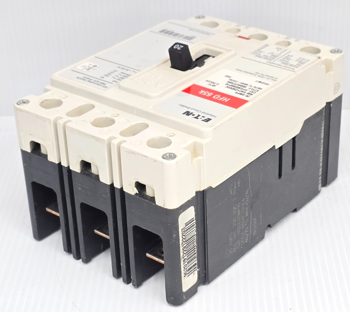 Eaton 20 Amp Industrial Circuit Breaker 600 VAC 3 Pole 100 kA HFD3020BP10