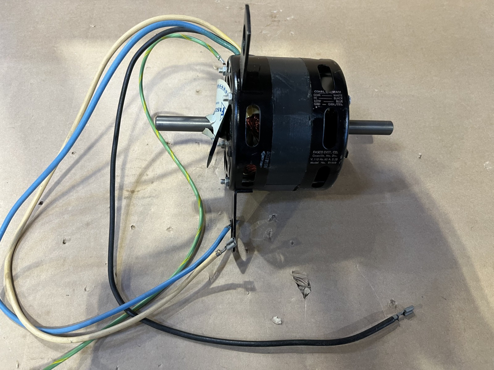 Fasco D1003 Shaded Pole Motor (Rotation C.W.) 1/15 HP 1400 1050 RPM 115V Black