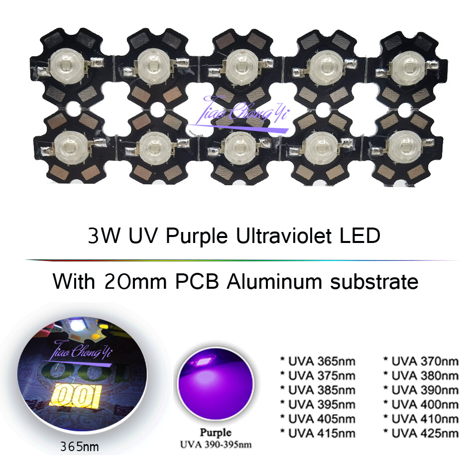 3W UV Purple Ultraviolet LED Bulbs Lamp 365nm 395nm with 20mm PCB 1-10PCS