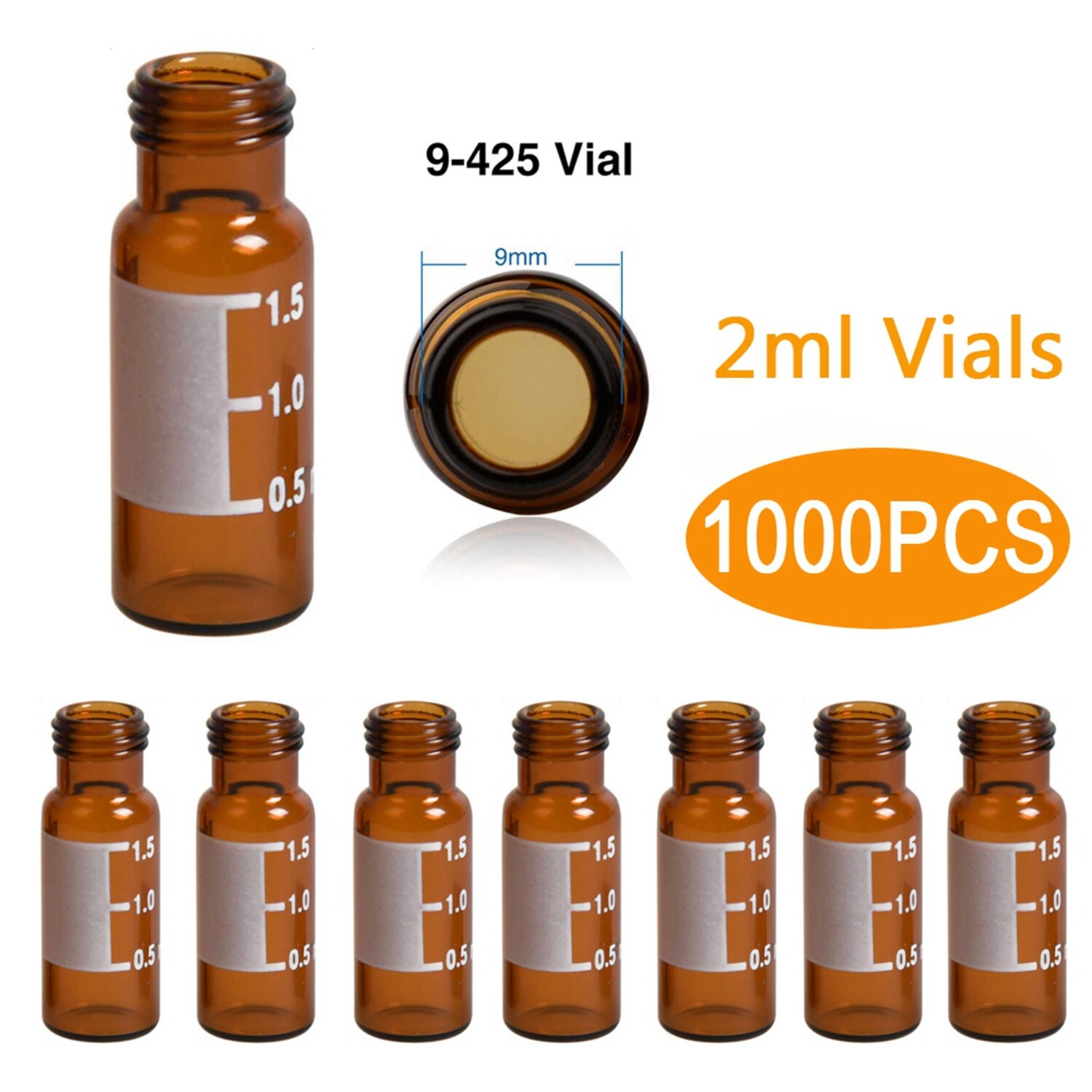 50000x 2ml 9mm HPLC Vials Clear Autosampler Borosilicate Sample Graduation 9-425
