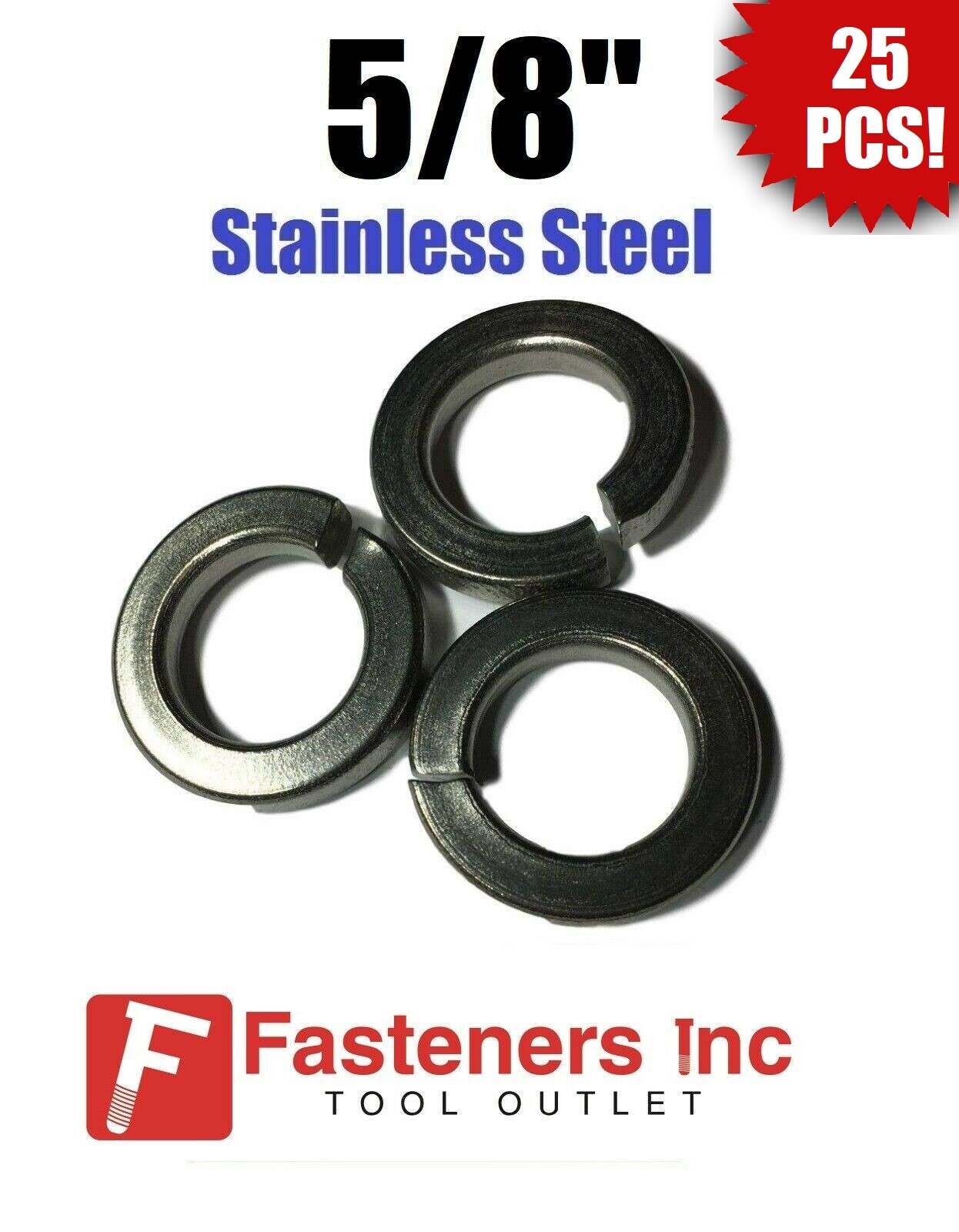 (Qty 25) 5/8″ Stainless Steel Regular Split Lock Washers Type 18-8