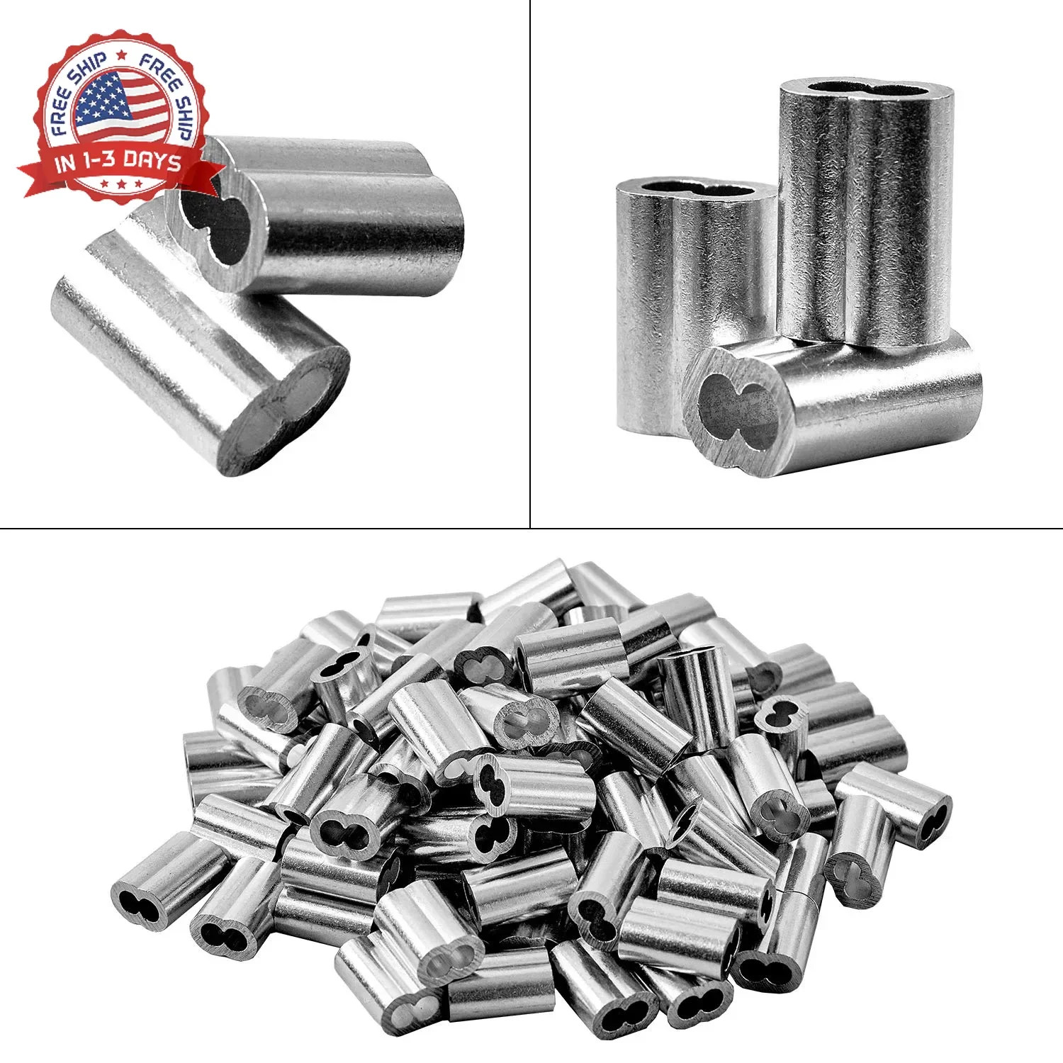 Aluminum Cable Crimping Sleeves 3mm Wire Rope Ferrules 100Pcs for Wire Fixing