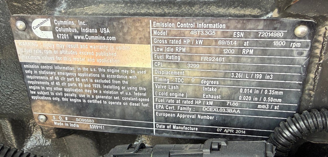 35 kw Cummins / Onan Diesel Generator – 3.3L 4 Cyl. – 232 Hours – Mfg. 2017