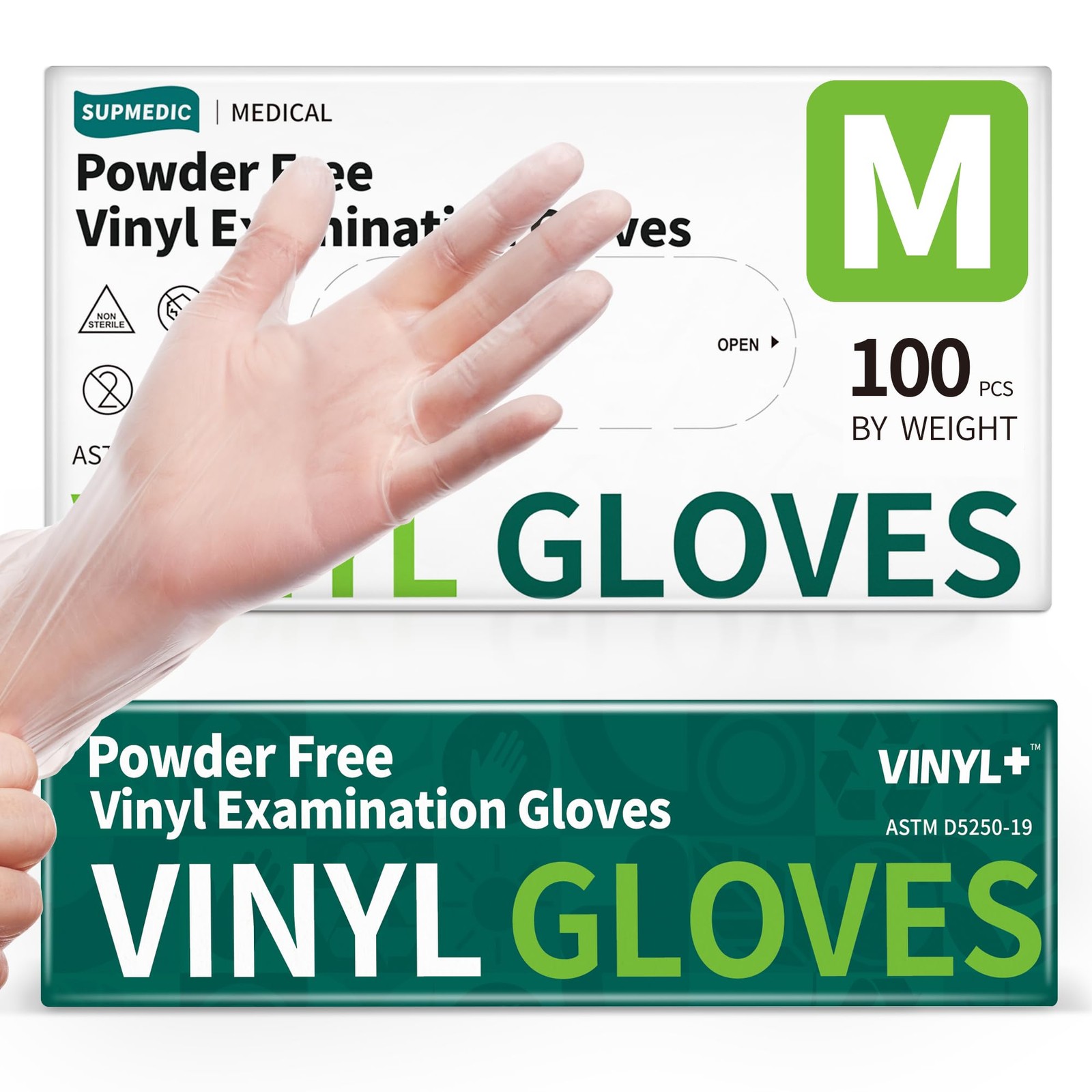 Supmedic Vinyl Disposable Exam Gloves, Clear 4 Mil Medium, 100 Medium (Clear)