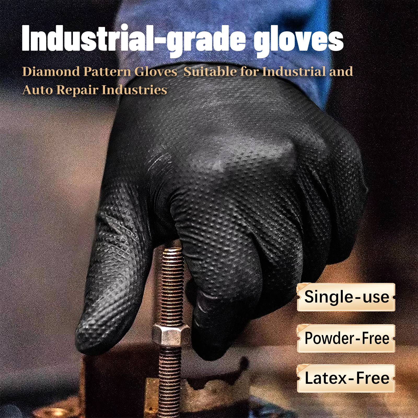 Heavy Duty 8mil Black Nitrile Gloves Diamond Textured Powder Free Industrial XXL