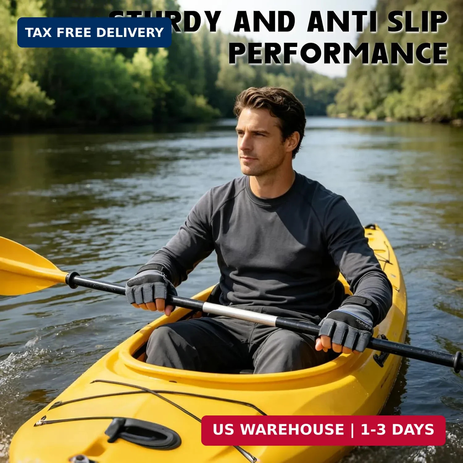 XUKER Half Finger Padded Palm Gloves for Water Sports, Robust & Slip Resistant,