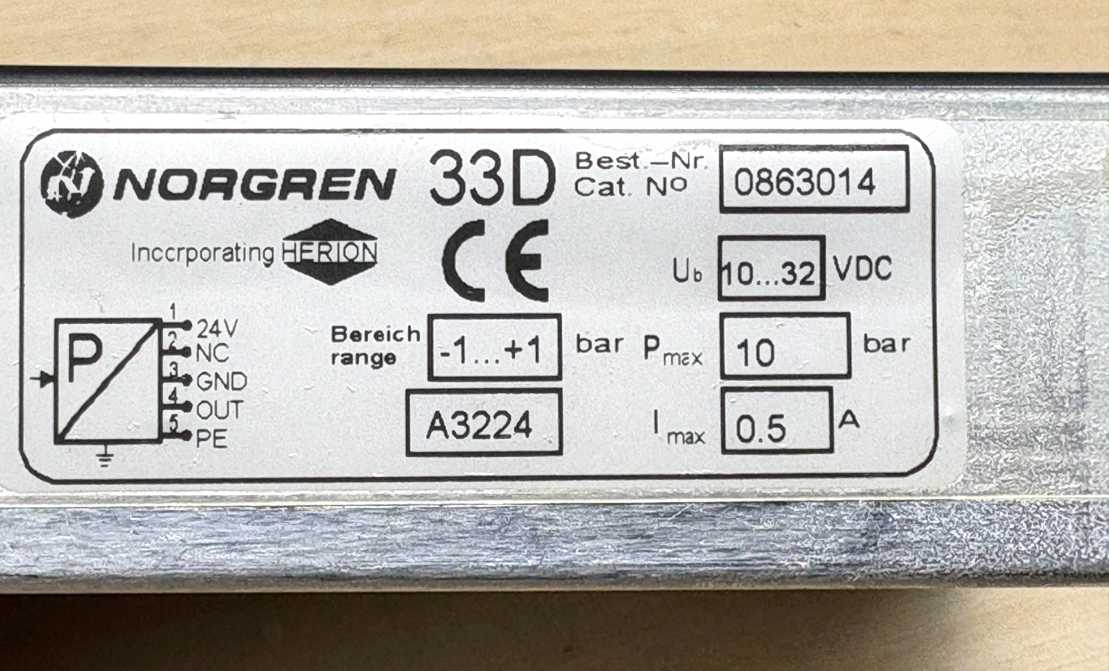 Norgren Herion 33D Pneumatic Pressure Switch, 0-10 Bar (145 PSI), 0863014