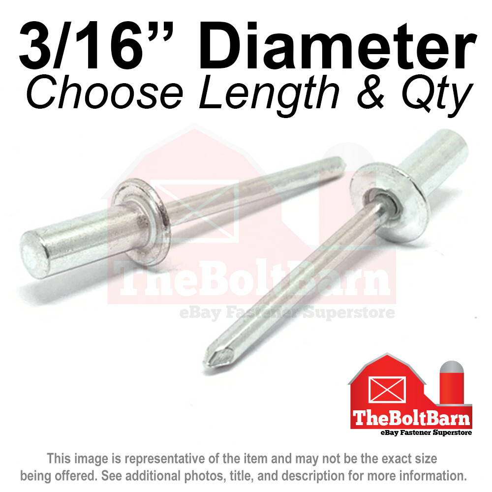 3/16″ Dome Head Close End Blind Pop Rivets Aluminum Mandrel Plain-Pick Size &Qty