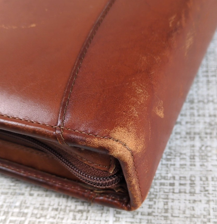 Franklin Quest Classic Distressed Leather Zip Binder 7 Gold Rings 1.5″ Brown