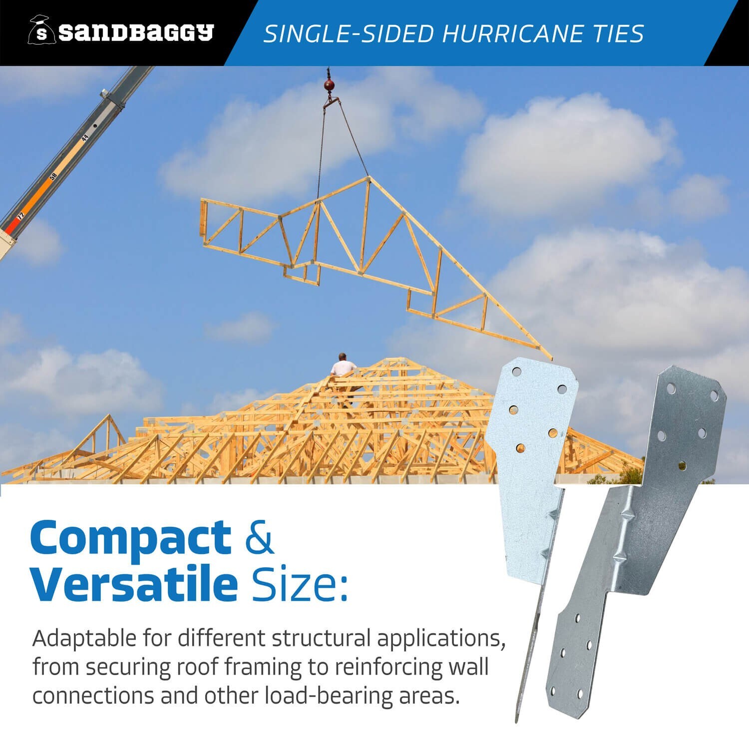 Sandbaggy Single-Sided Hurricane Ties for Rafters / Trusses – 18 Ga (Galvanized)