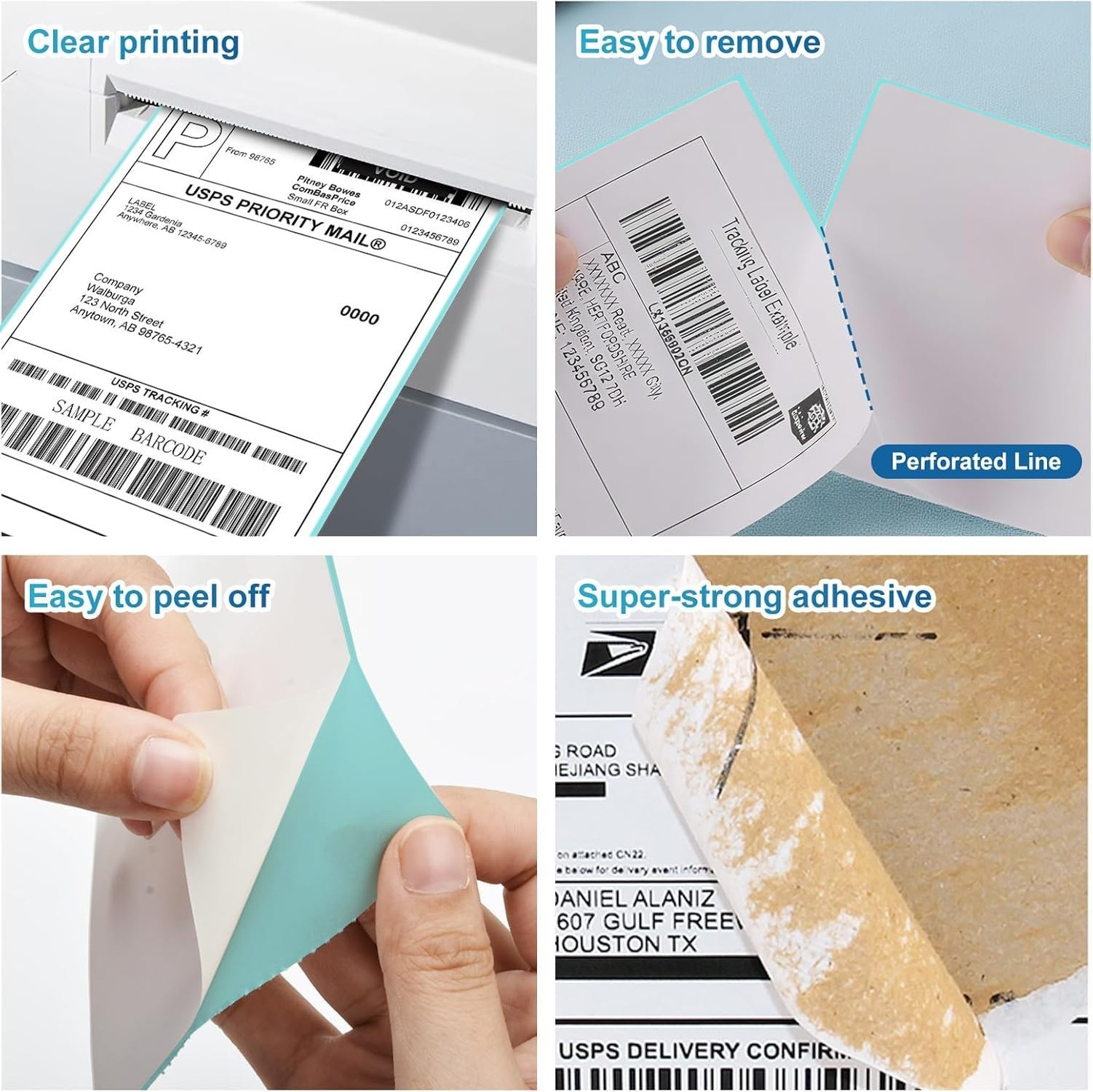 9527 Product Fanfold 4 x 6 Direct Thermal Labels with Blue Background Paper P…