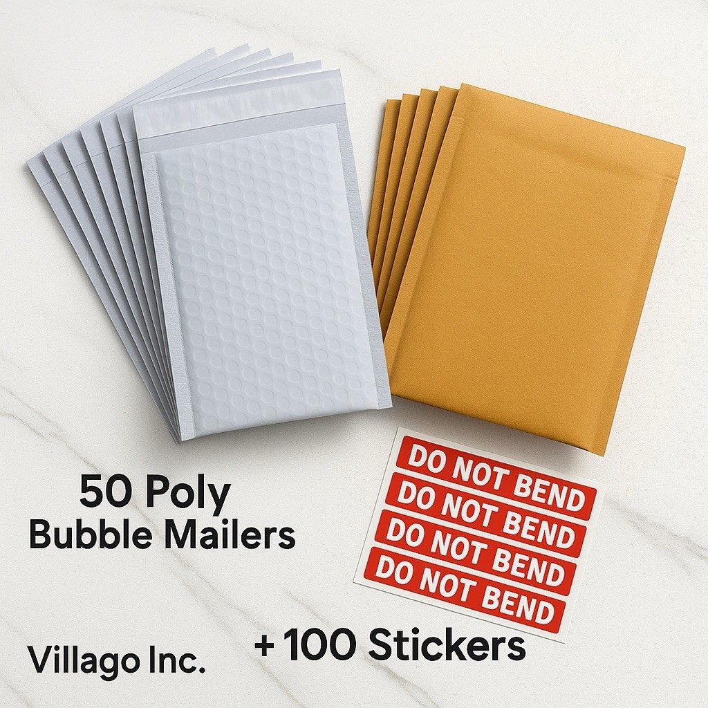 50 Poly + 50 Kraft Bubble Mailers 6.5×10 + 100 Stickers | Shipping Combo