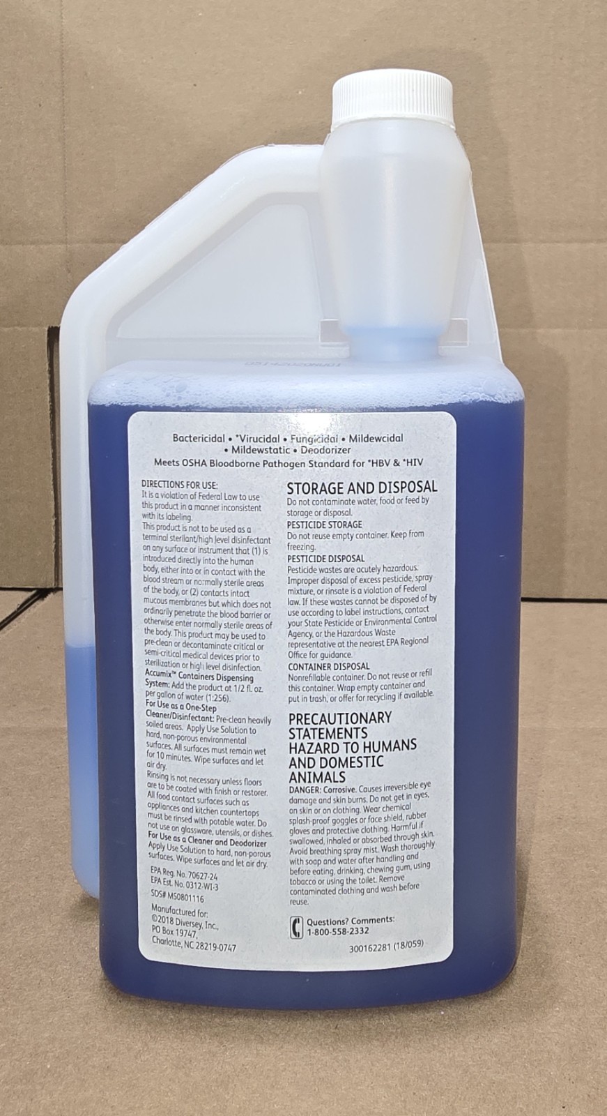 VIREX Diversey II 256 04331 One-Step Disinfectant Cleaner & Deodorant, Case of 6