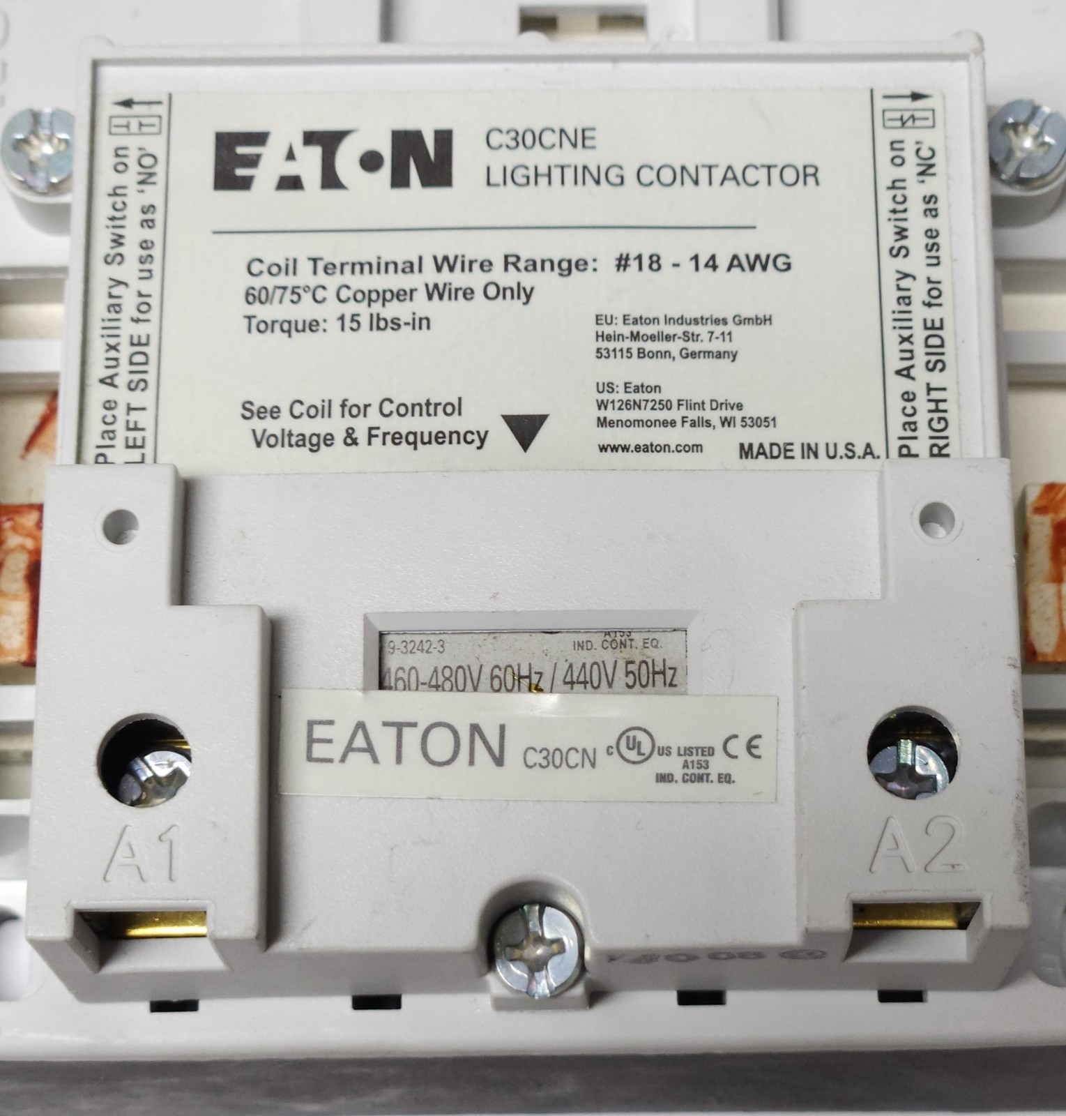 EATON C30CNE 460 480 VAC Lighting Contactor Electrically Held UP TO 12 Poles C30