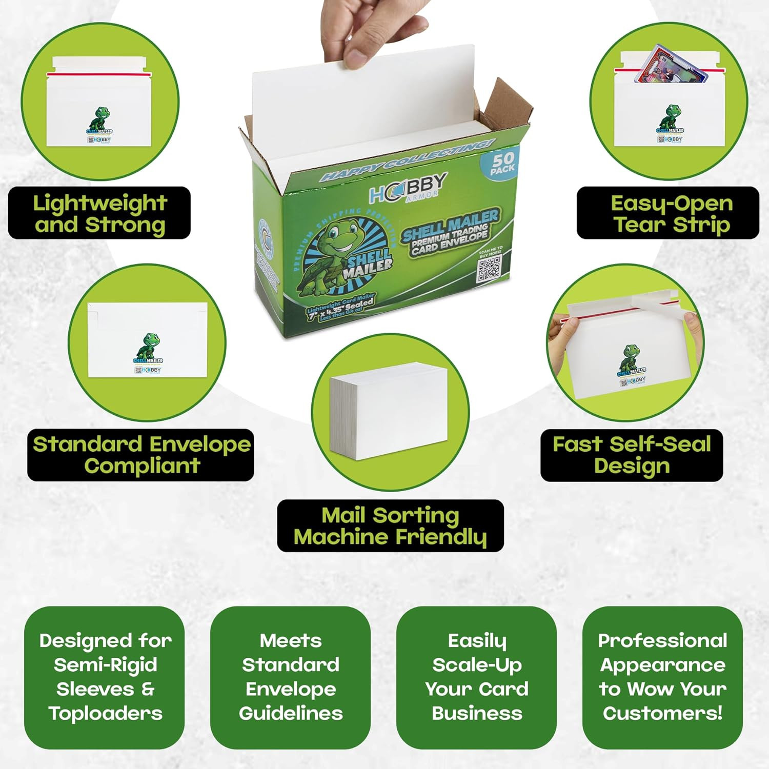 50 Pack Trading Card Mailers, 7″ x 4.35″ Semi-Rigid Envelope for Shipping