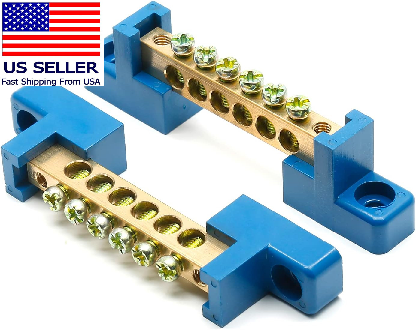 2Pcs Ground Bus Bar Terminal Block, Terminal Positions Wire Screw Terminal Brass