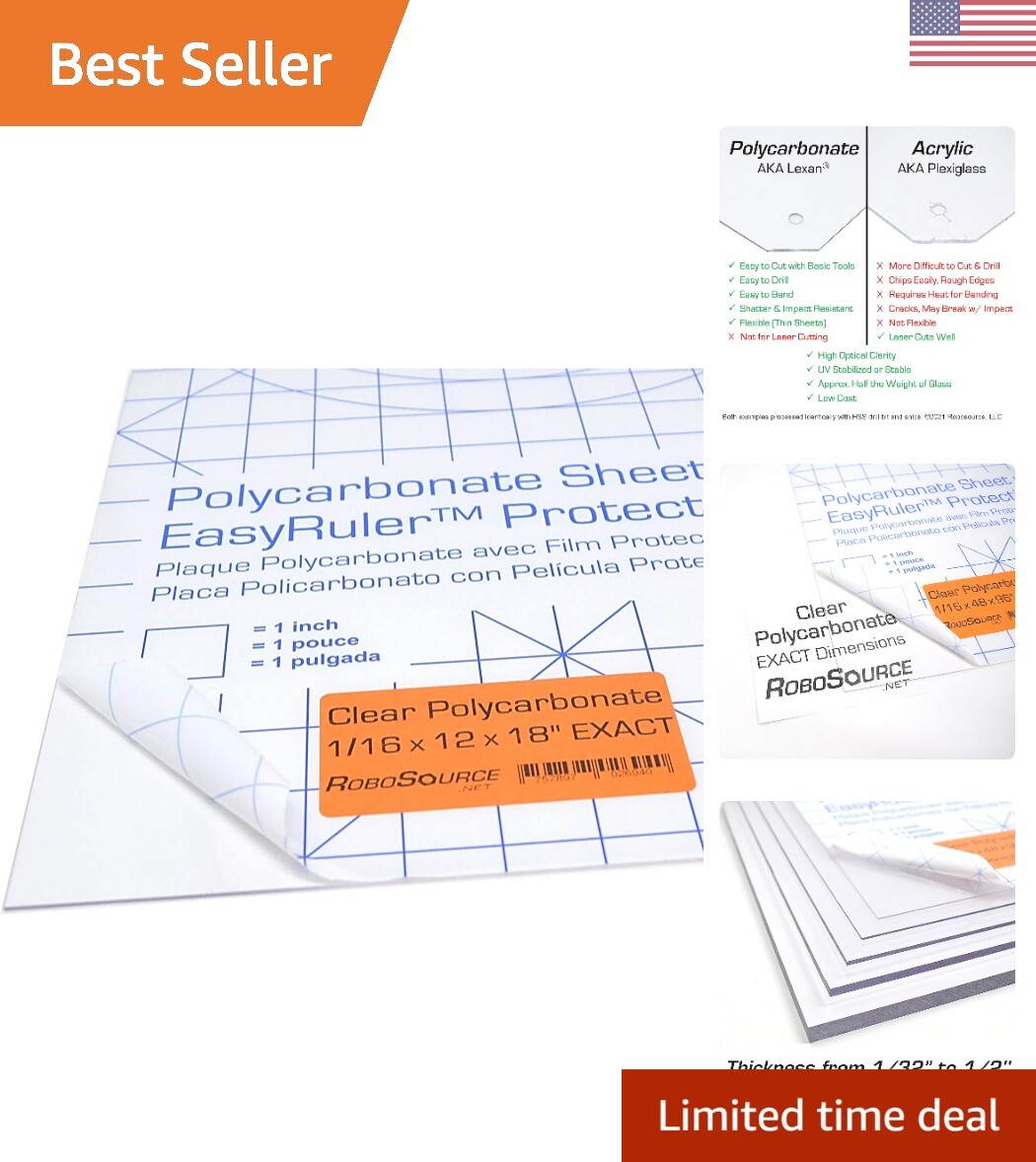 Polycarbonate Clear Plastic Sheet 12″ X 18″ X 0.0625″ 1/16″ Exact, EasyRuler …