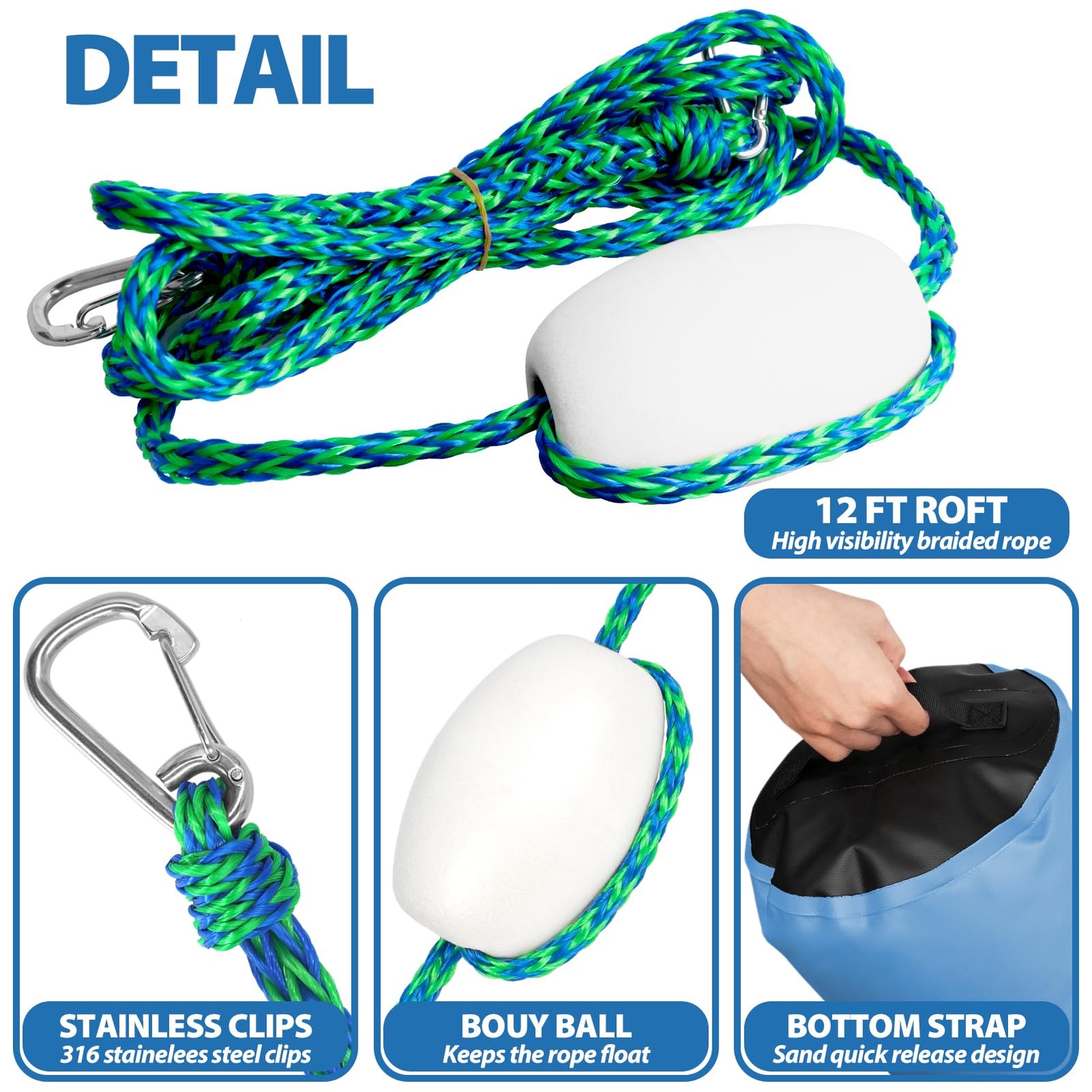 Obcursco 20L Jet Ski Anchor Kit Pwc Anchor 2 In 1 Sand Bag Anchor For Float