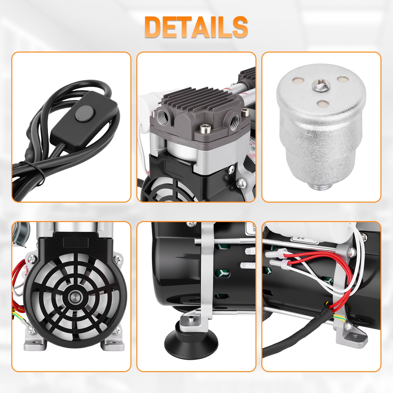 180W 50L/Min Vacuum Pump Lab Vacuum Pump w/ Switch Pressure Gauge Silencer Hose