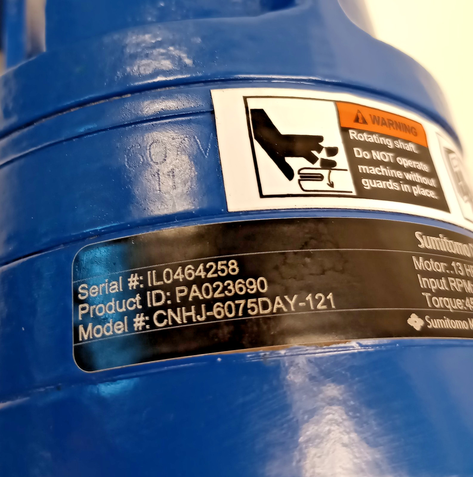 Sumitomo CNHJ-6075DAY-121 Gear Drive 0.13hp 450In-Lb 1750/14.5rpm Ratio 121:1