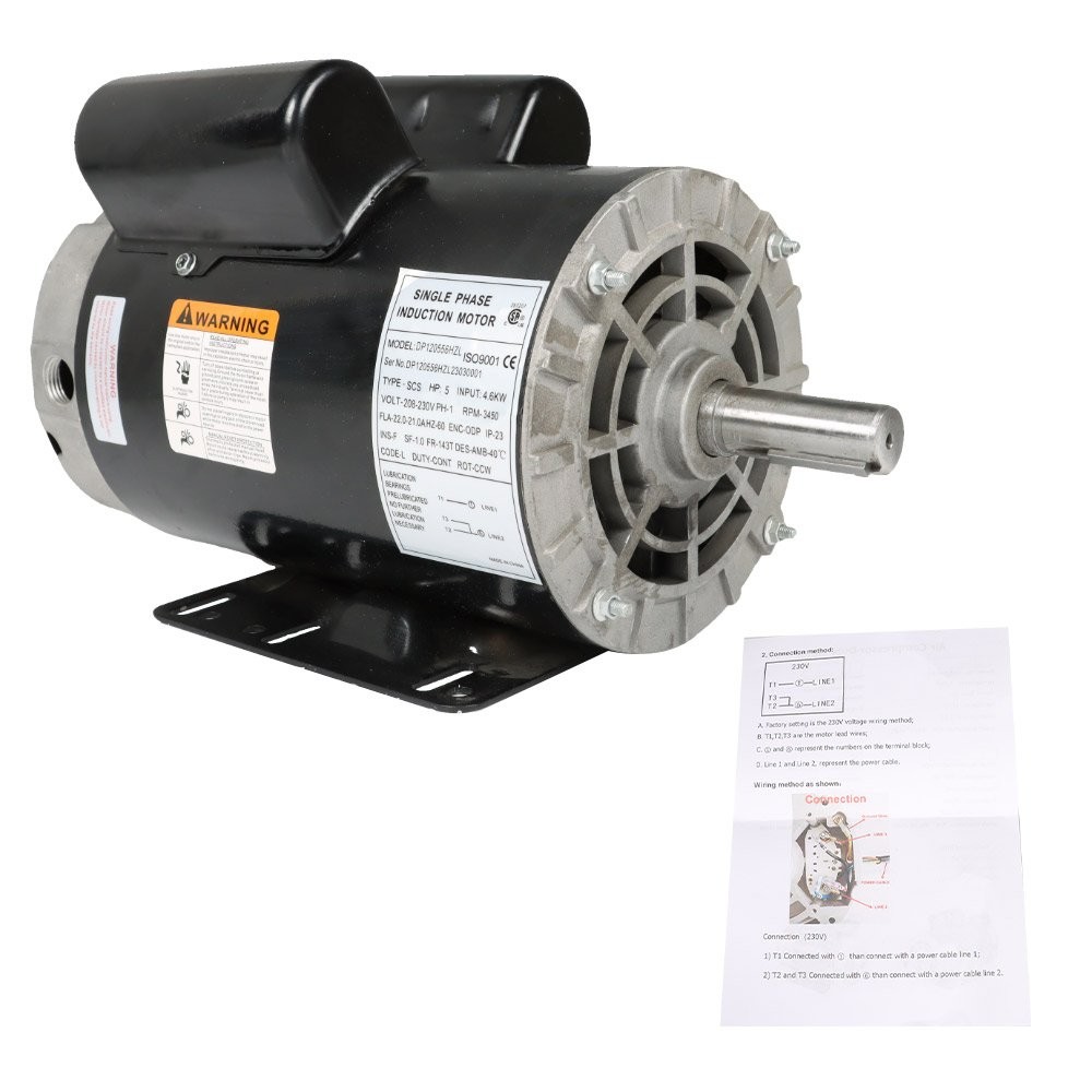 5HP Compressor Duty Electric Motor 1Phase 3450 RPM 56HZ Frame 7/8″Shaft 230V New