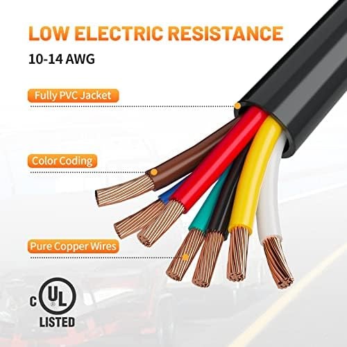 MECMO 16ft Replacement 7-Pin RV Blade Trailer Wiring Harness Plug Heavy Duty …