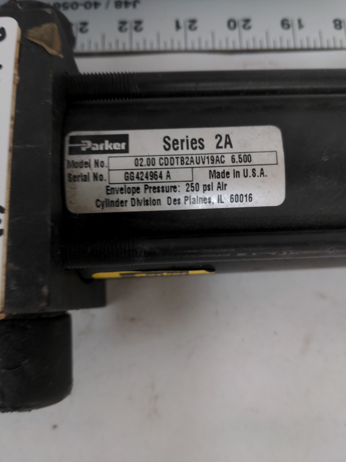 PARKER SERIES 2A PNEUMATIC CYLINDER 02.00 CDDTB2AUV19AC 6.500