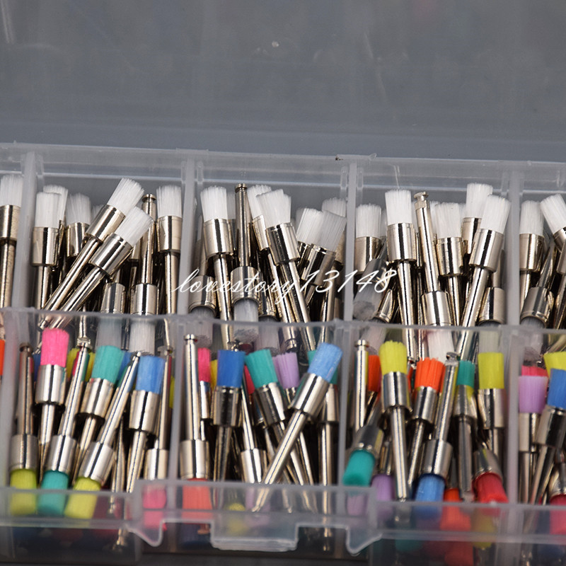200Pc White Mixed Colors Nylon Flat Dental Polishing Polisher Brush Latch Prophy