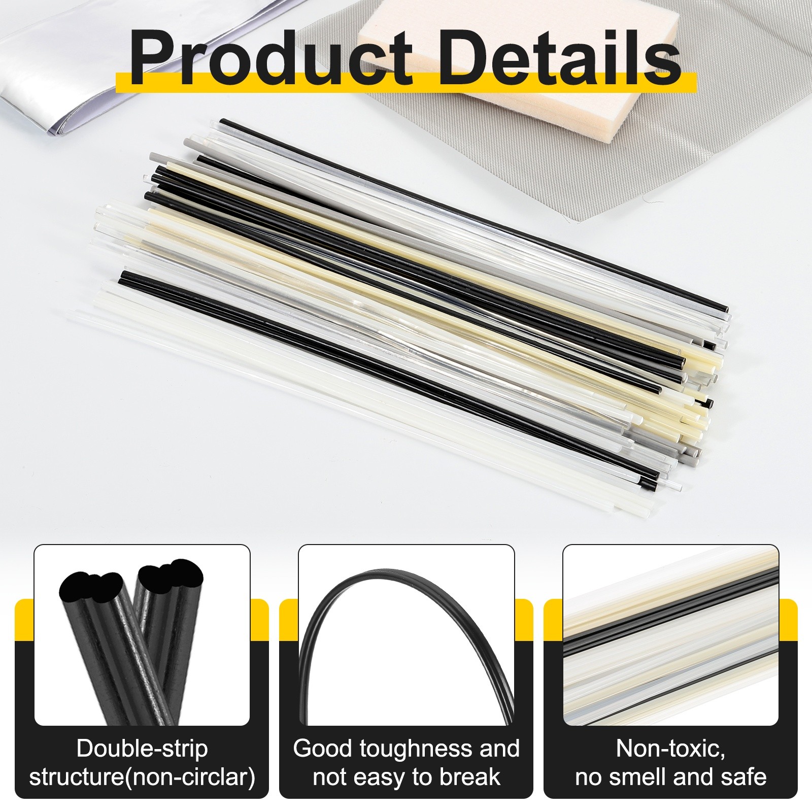 1set(50pcs) PP Plastic Welding Rods 10inch Welding Strips, Multicolor