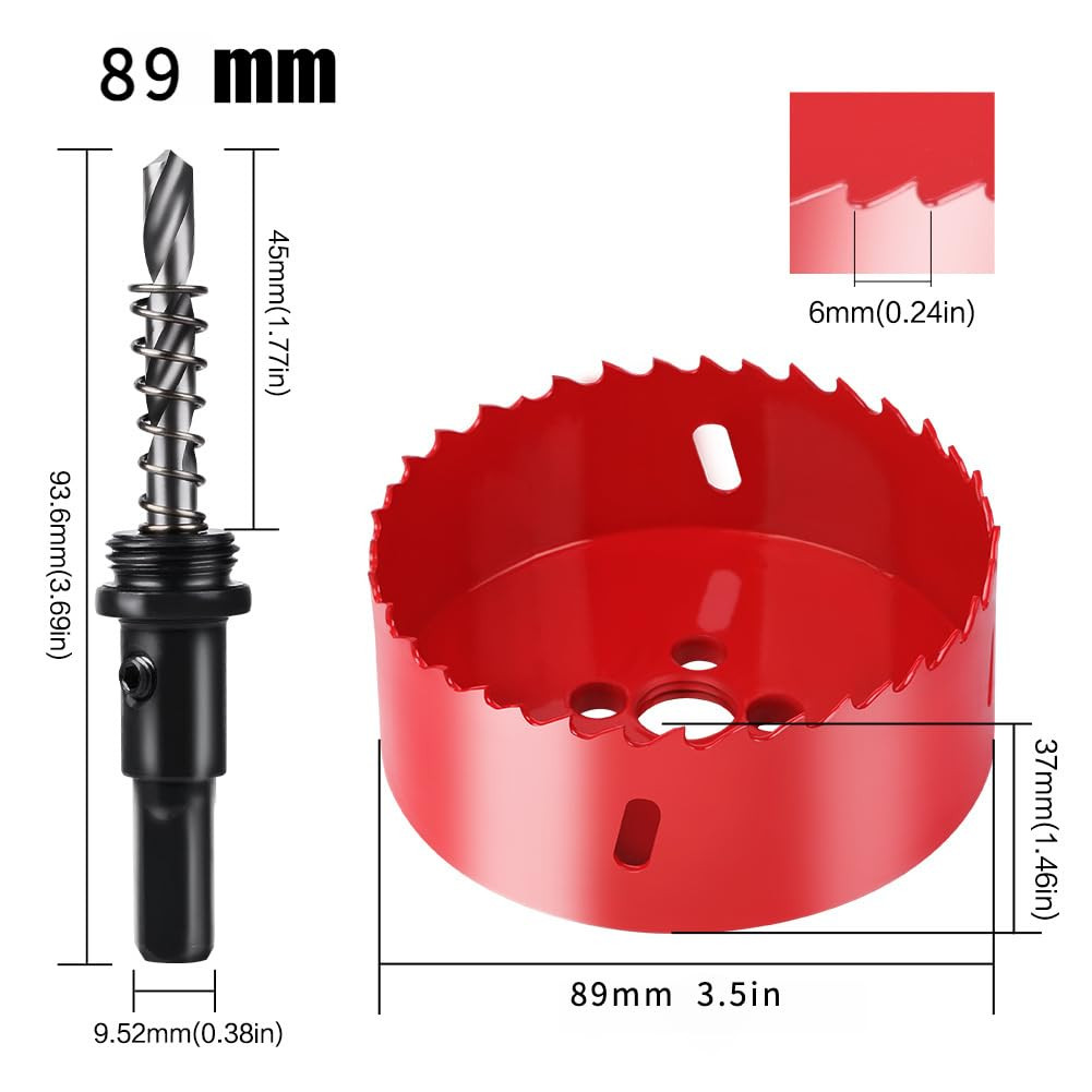 3.5 Inch Hole Saw, 3 1/2 Hole Saw, M42 HSS Bi-Metal Hole Cutter, Triangular Shan