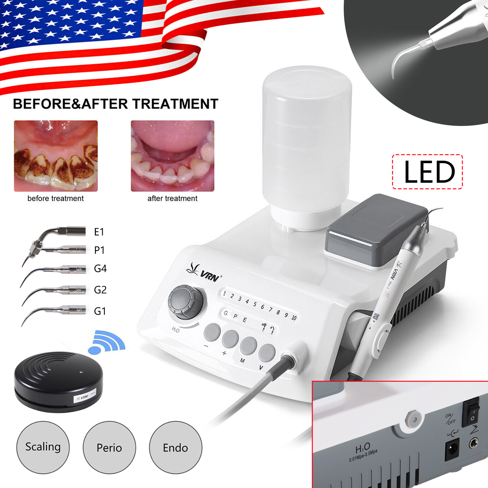 Dental Digital high-end Ultrasonic Scaler with LED Detachable Handpiece VRN-A8